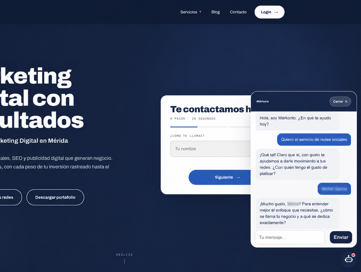Conversación con el chatbot Márkorito durante el primer contacto